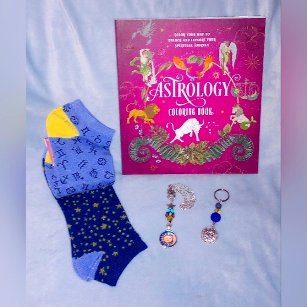 Astrology Coloring Book Socks Rear View Mirror Decoration Key Chain